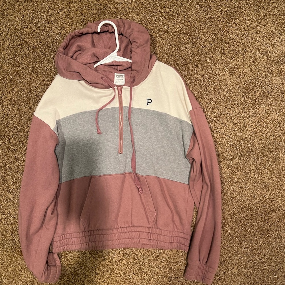 Colorblock Hoodie - Pink, White, and Gray